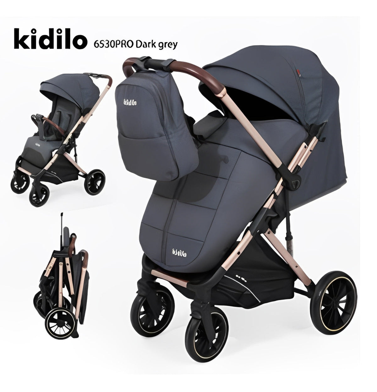 Kidilo Flip Arm Stroller with Mom Backpack 6530 PRO B | عربية كيديلو ذراع قلاب مع شنطة ظهر للام