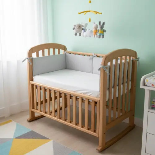 Multifunctional baby Bed 3-in-1 –Rocking Function, Wood Crib with 3 Height Levels, Sliding Side, Foldable & Free Mattress