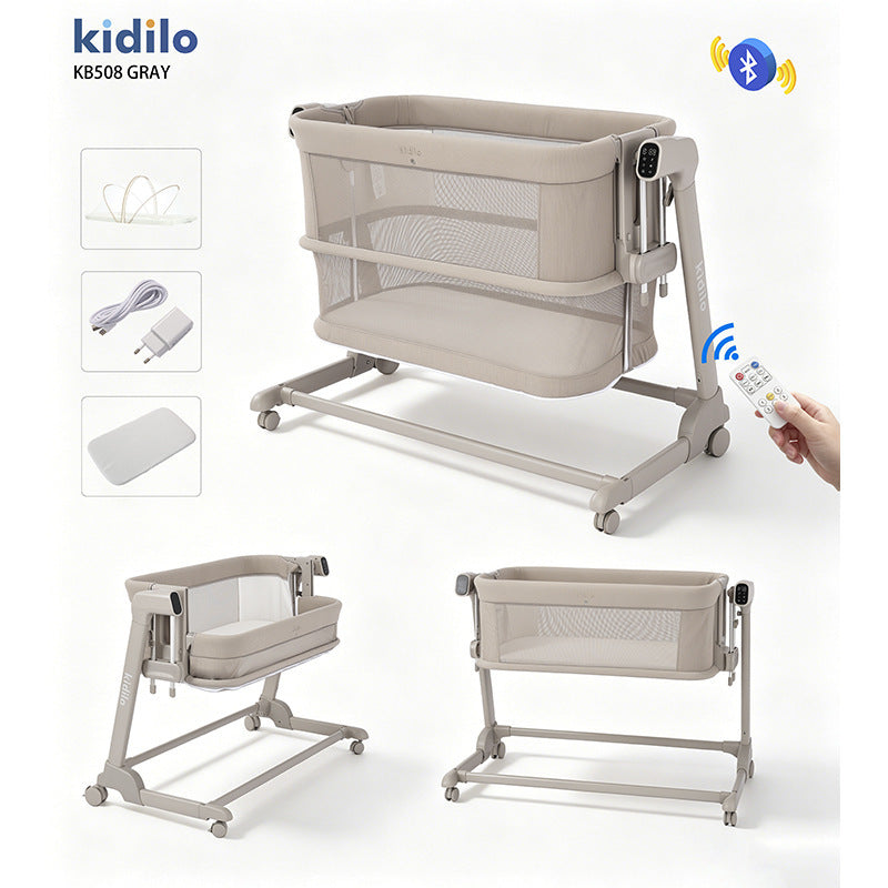 Kidilo KB508 Smart Electric Bedside Crib with Bluetooth & Remote Control | سرير أطفال جانبي كهربائي ذكي كيديلو KB508 بالبلوتوث والريموت